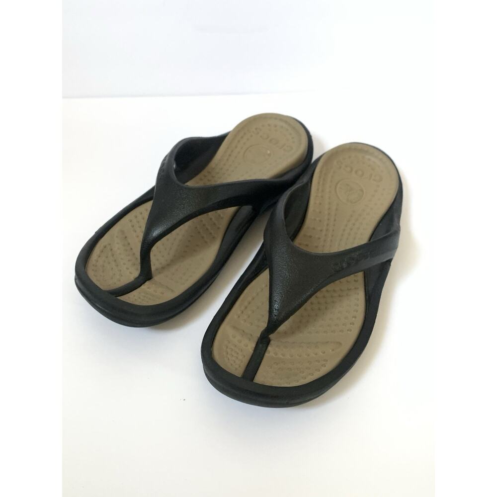 Crocs Athens Flip Flops Thong Sandals Black/brown )Unisex) Men's 10 Women's 12
